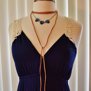 Retro Maxi Festival Dress Navy with Crochet Detail
